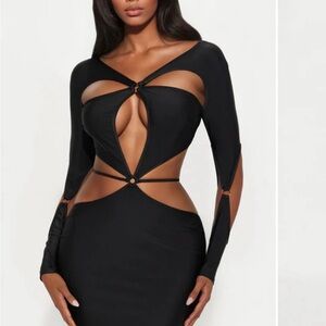 Fashion Nova Black Cut-Out Long Sleeve Dress